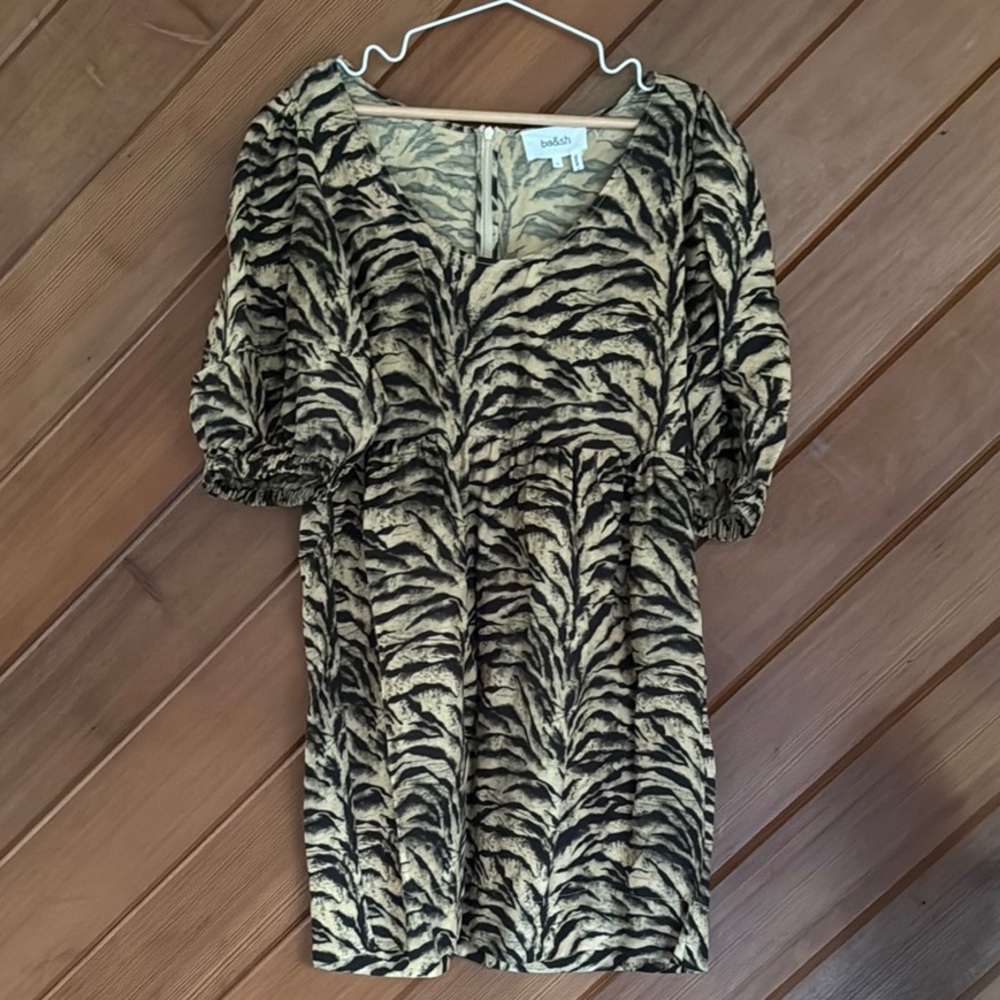ba&sh Black and Tan Puff Sleeve Dress
